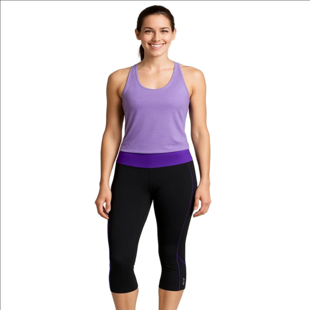 Victoria's Secret Black With Purple Waistband Stretchy Exersize Leggings Vintage